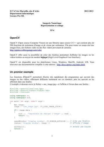 OpenCV Un premier exemple - IUT d'Arles