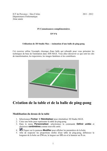 TD 3 - Animation d'une balle de ping-pong - IUT d'Arles
