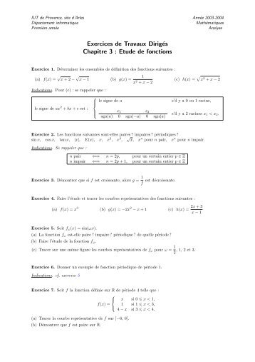 Exercices de Travaux DirigÃ©s Chapitre 3 : Etude de ... - IUT d'Arles