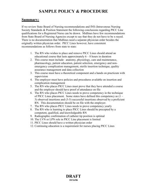 Picc Line Removal Charting Sample