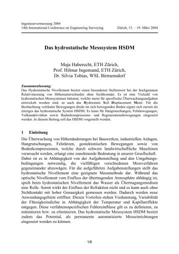 Das hydrostatische Messsystem HSDM - Ingenieurvermessung ...