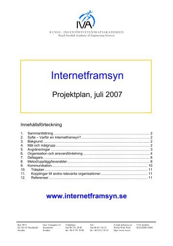 Projektplan Internetframsyn - IVA
