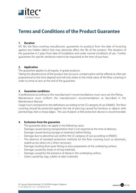 Terms and Conditions of the Product Guarantee - IVC Group