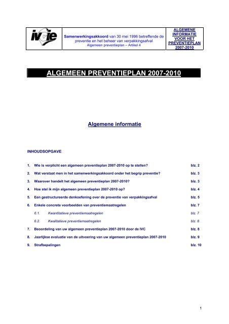 ALGEMEEN PREVENTIEPLAN 2007-2010 - Interregionale ...