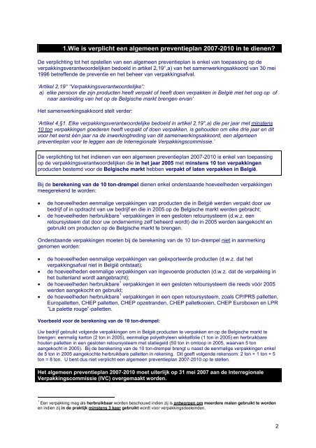 ALGEMEEN PREVENTIEPLAN 2007-2010 - Interregionale ...