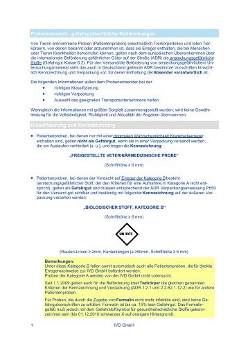 Probenversand - gefahrgutrechtliche Bestimmungen - IVD GmbH