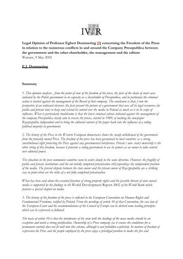 Legal Opinion of Professor Egbert Dommering [1] concerning ... - IViR