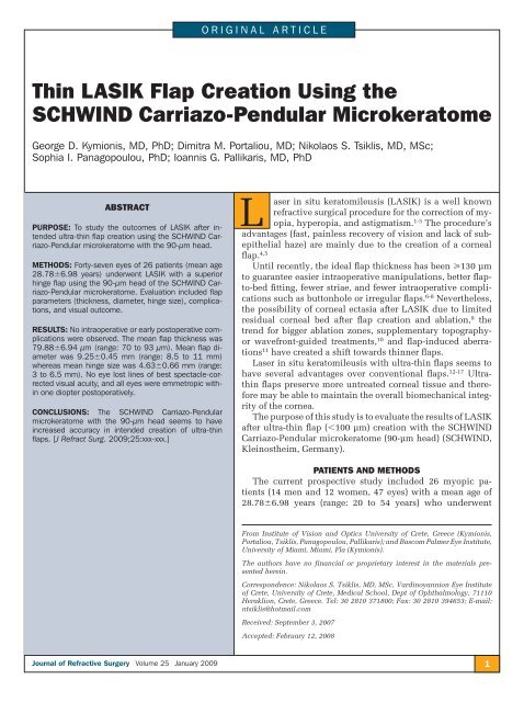 Thin LASIK Flap Creation Using the SCHWIND Carriazo-Pendular ...