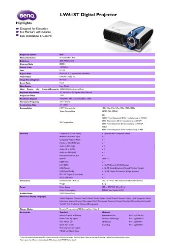 BenQ LW61ST Brochure - Projectors from ProjectorPoint