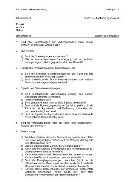 Verkehrssicherheitsbeurteilung (VSB) (Safety Audit) - IVT - ETH ZÃ¼rich