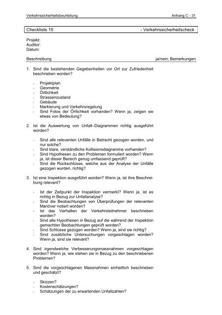 Verkehrssicherheitsbeurteilung (VSB) (Safety Audit) - IVT - ETH ZÃ¼rich