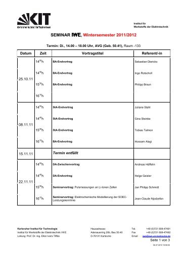 Seminar Forschungsarbeiten_ws2011 - am IWE - KIT