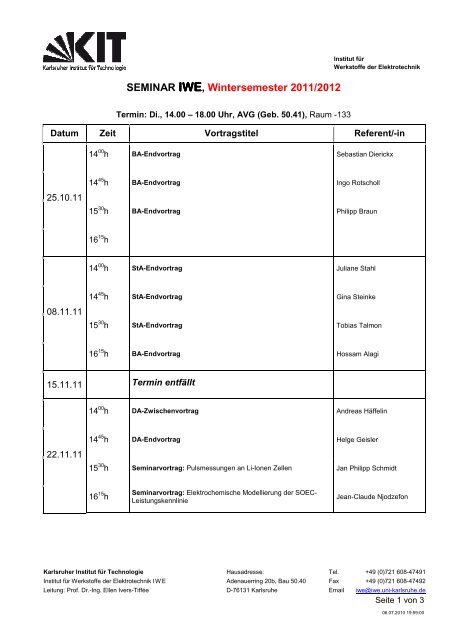 Seminar Forschungsarbeiten_ws2011 - am IWE - KIT