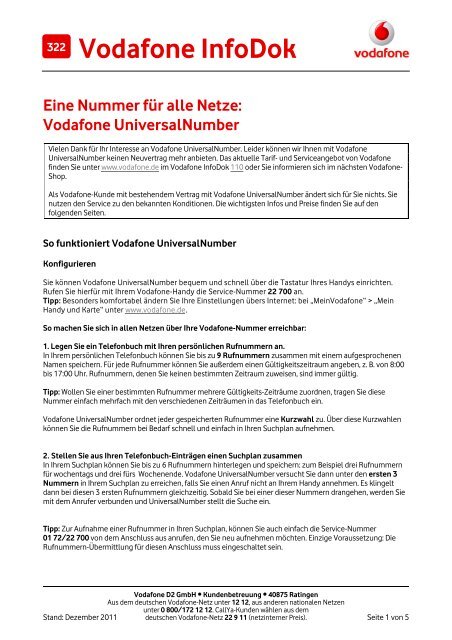 Infodok 322: Eine Nummer für alle Netze: Vodafone-Universalnumber