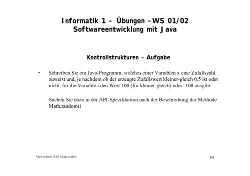 Informatik 1 - Ãbungen -WS 01/02 Softwareentwicklung mit Java