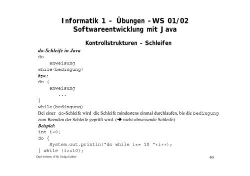 Informatik 1 - Ãbungen -WS 01/02 Softwareentwicklung mit Java