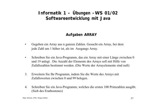 Informatik 1 - Ãbungen -WS 01/02 Softwareentwicklung mit Java