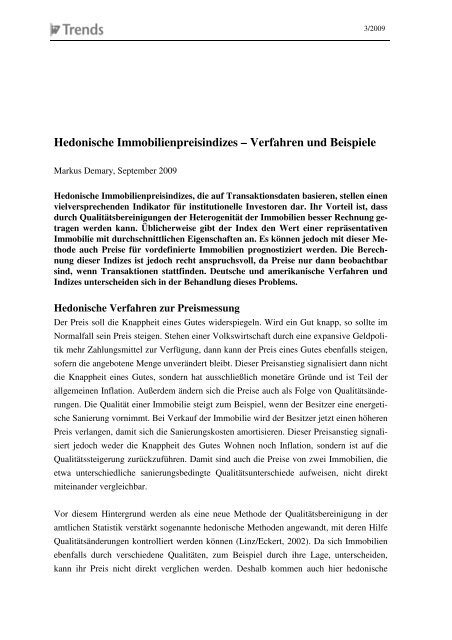 Hedonische Immobilienpreisindizes â Verfahren und Beispiele - IW