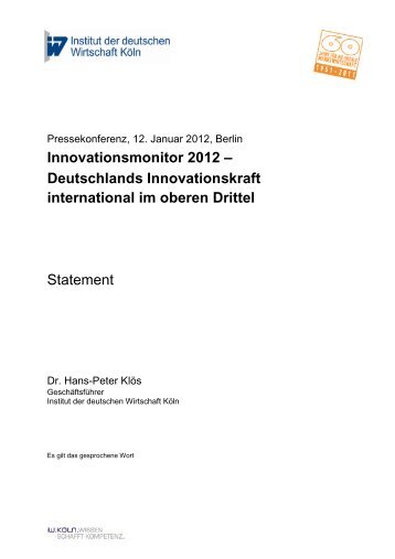 Innovationsmonitor 2012 â Deutschlands Innovationskraft ... - IW