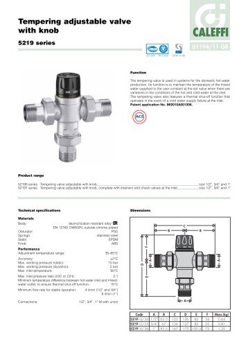 Tempering adjustable valve with knob - Caleffi