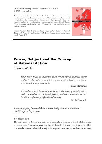 Power, Subject and the Concept of Rational Action - IWM