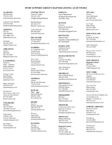 IWMF SUPPORT GROUP CHAPTER LISTING AS OF 5/9/2011