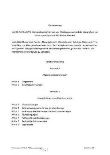 15a B-VG Vereinbarung über das Inverkehrbringen ... - IWO-Österreich