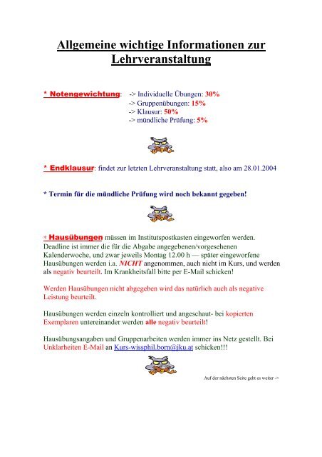 Allgemeine wichtige Informationen zur Lehrveranstaltung - JKU