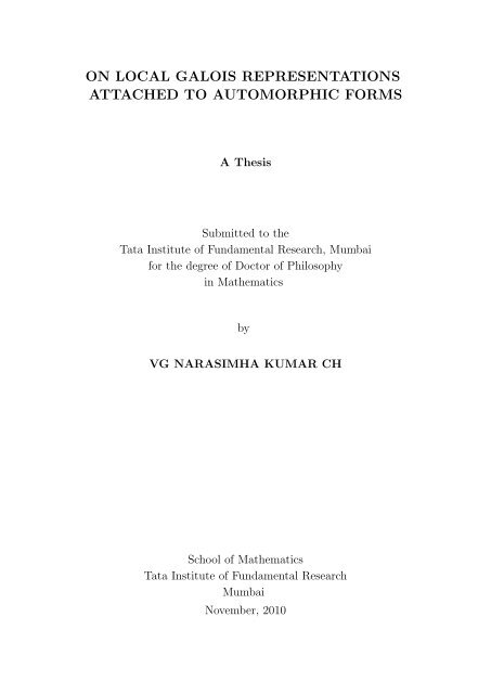 on local galois representations attached to automorphic forms - IWR