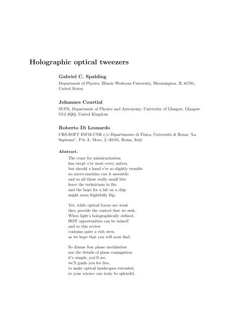 Holographic optical tweezers