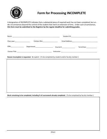 Form for Processing INCOMPLETE