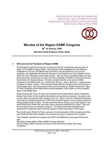 Minutes of the Region EAME Congress - IWWF