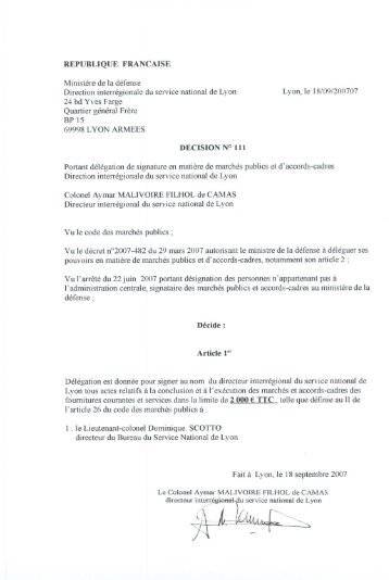 REPUBLIQUE FRANCAISE Ministère de la défense Direction ...
