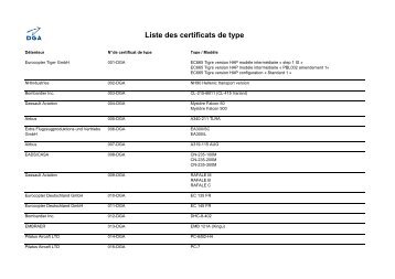 Liste des certificats de type