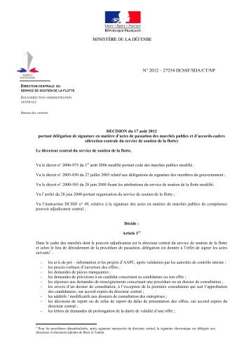 Délégation actes de passation et d'exécution du 11.10.2012