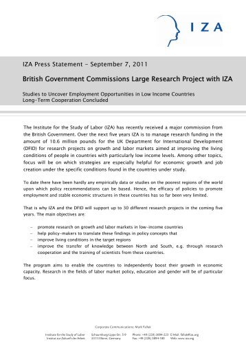 British Government Commissions Large Research Project with IZA