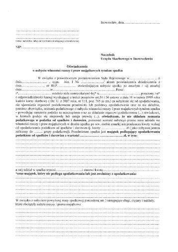 Oświadczenie o nabyciu własności rzeczy i praw majątkowych