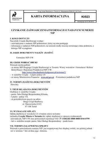 Uzyskanie zaświadczenia lub informacji o nadanym numerze NIP