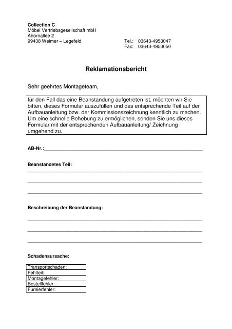 Reklamationsbericht - Collection C