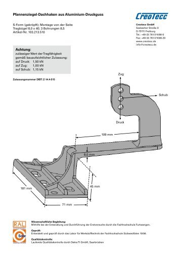 Pfannenziegel-Dachhaken aus Aluminium ... - Die Lichtschmiede