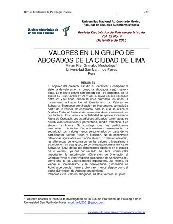 valores en un grupo de abogados de la ciudad de lima - Facultad de ...