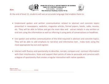 Aim: At the end of level 15, students will use an accurate ... - UNAM