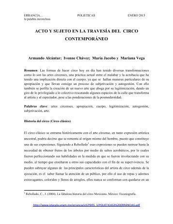 acto y sujeto en la travesÃ­a del circo contemporÃ¡neo - Facultad de ...