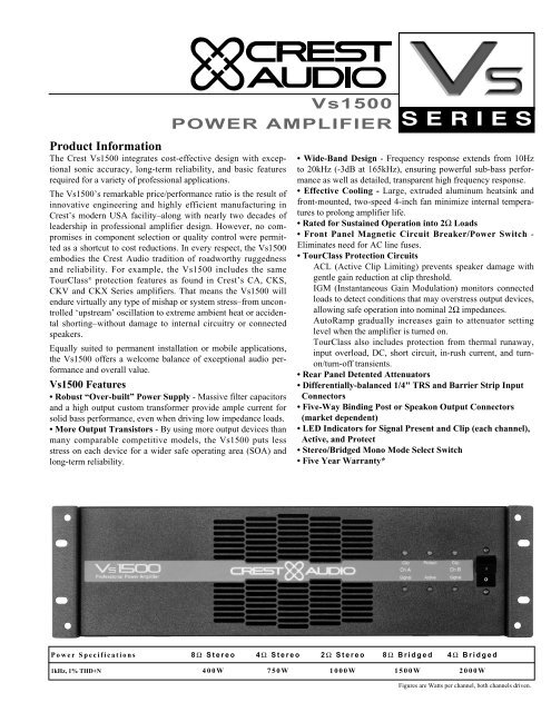 Vs1500 POWER AMPLIFIER - Crest Audio