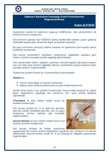 Odamızın Bankalarla İmzaladığı Kredi Protokollerinin ...