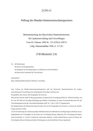 21291-U Vollzug des Bundes-Immissionsschutzgesetzes - Bayern