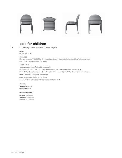 2012 Bola for Children Seating Price Guide