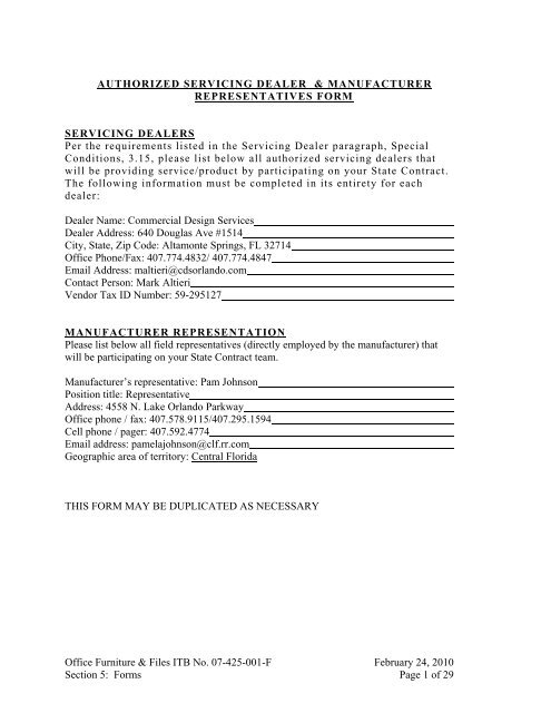 Forms Page 1 of 29 AUTHORIZED SERVICING DEALER