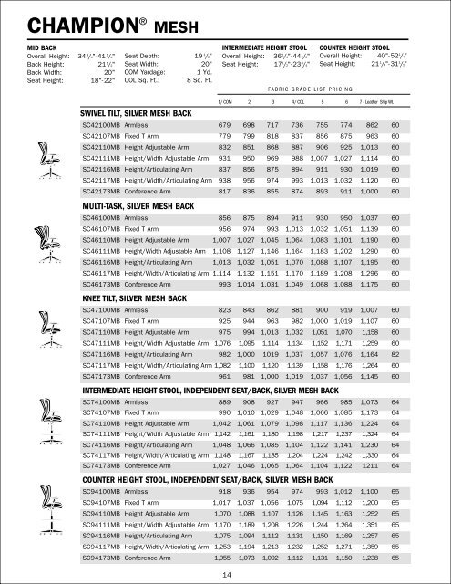 Zoom Seating Price Guide