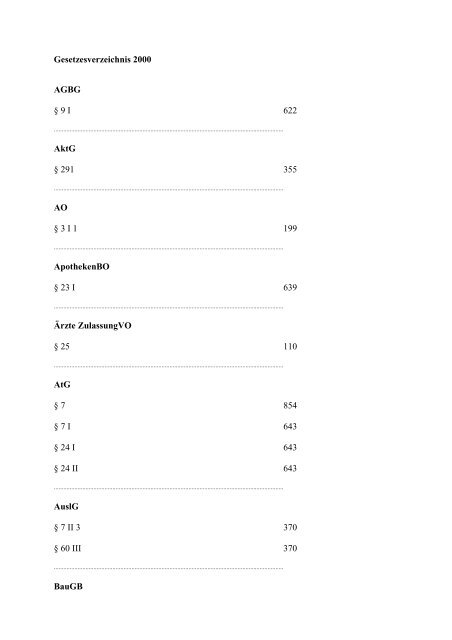 Gesetzesverzeichnis 2000 AGBG Â§ 9 I 622 AktG Â§ 291 ... - Ja-Aktuell